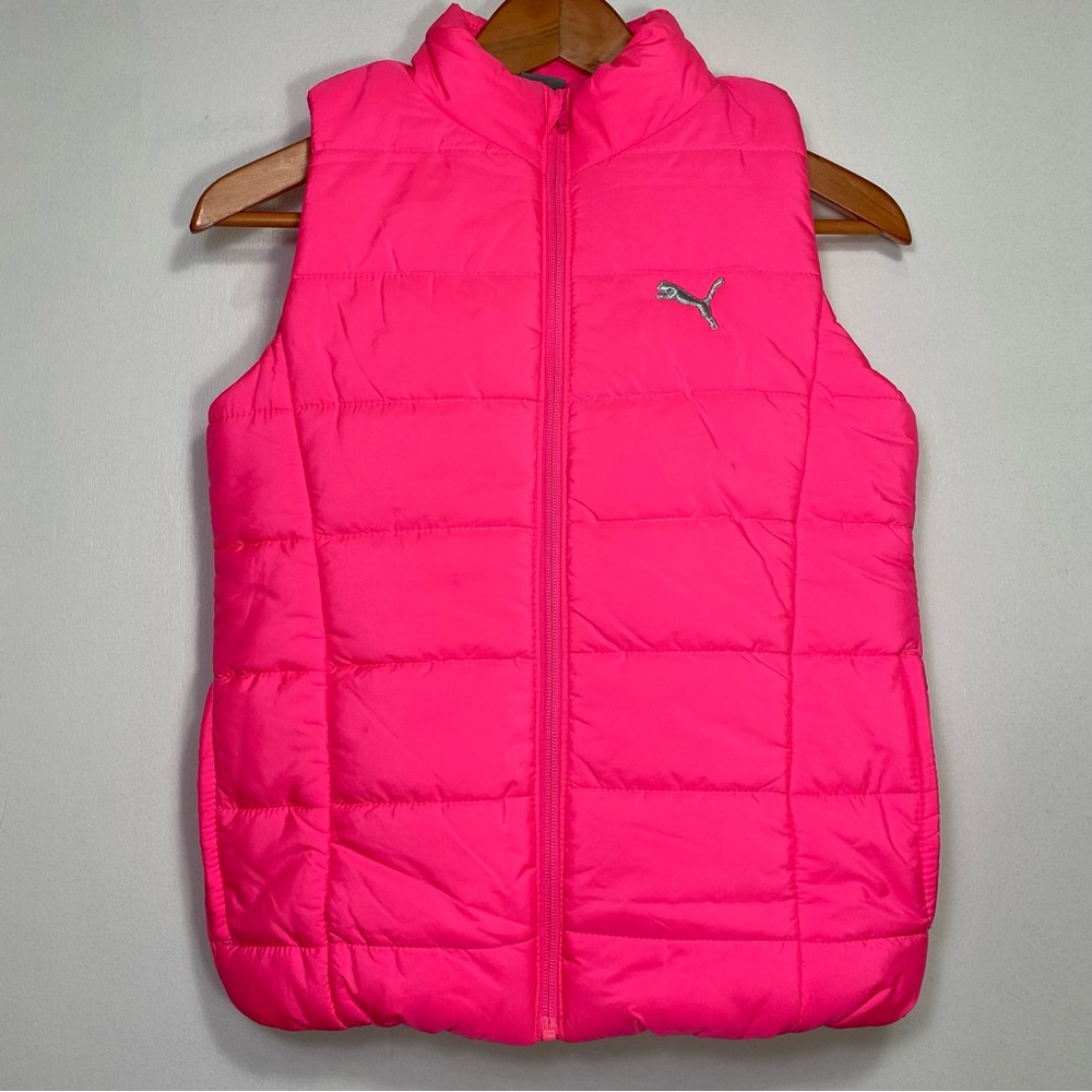 PUMA Neon Hot Pink Zip Up Girl’s Puffer Vest, Size M 10-12